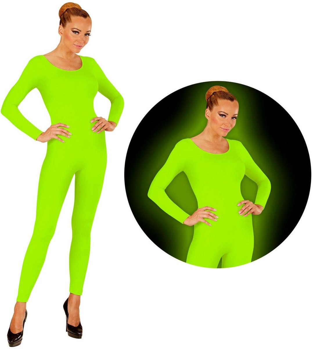 Neon Groen Bodysuit Glow | Vrouw | XL | Carnaval kostuum | Verkleedkleding